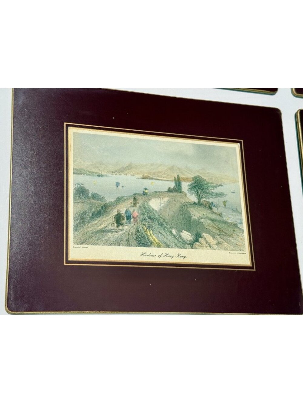 Antique Lady Clare Placemats Hong Kong Landscape Set Of 4 Felt Back Thomas Allom
